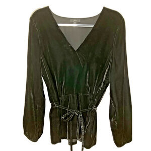 J. Crew Black Velvet Top Faux Wrap Womens Size 12T Long Sleeve Tie Waist